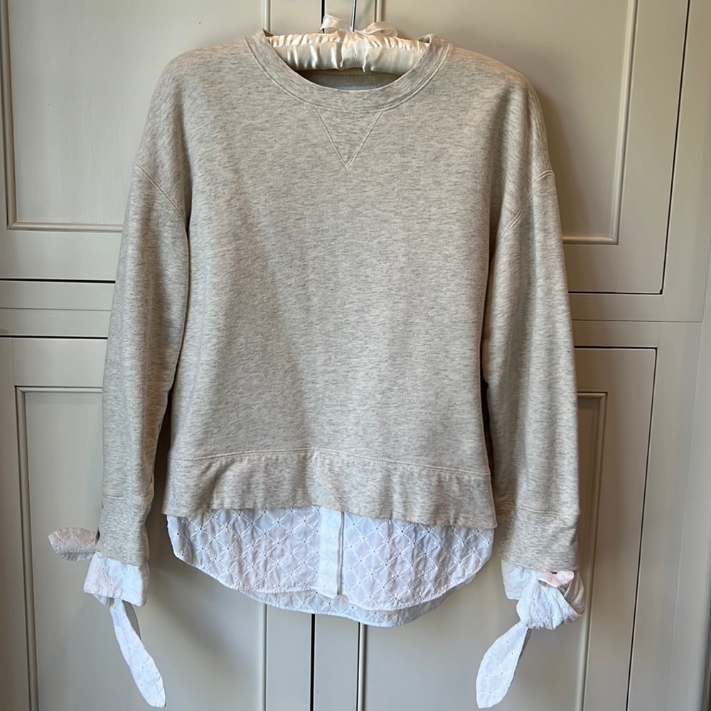 Derek Lam Off-White, White, and Grey Layered Long Sleeve Sweatshirt